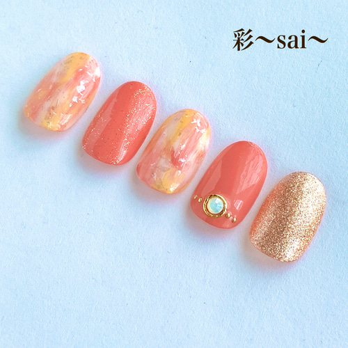 再販☆コーラルピンク/ニュアンスネイル/シンプルネイル/夏ネイル  