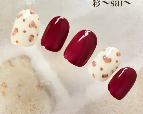 控えめレオパード柄ネイルB/こっそりハート♡ ネイルチップ（つけ爪