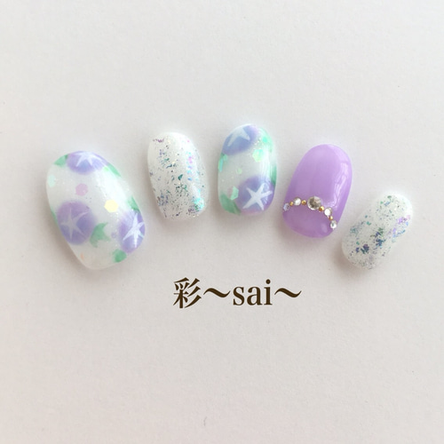 ふんわり☆朝顔ネイル☆和柄☆浴衣ネイル ネイルチップ（つけ爪） 彩  