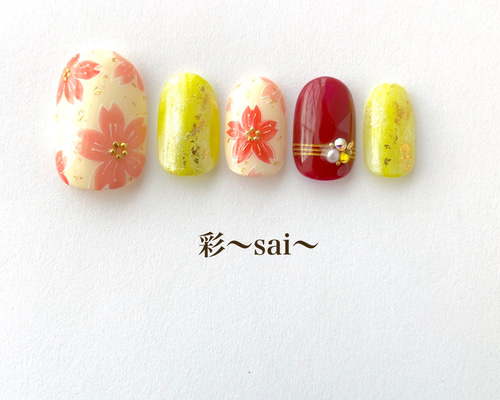 ■桜シール52枚■桜ネイル 春ネイル 和柄ネイル 和装ネイル 振袖 卒業式 再販☆和☆黄緑/桜ネイル/卒業式ネイル/袴ネイル/振袖ネイル/成人式