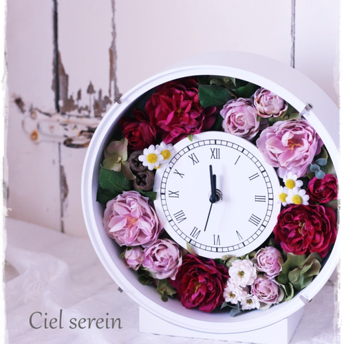 誕生日・新築祝い・ギフトに～ロゼット咲きバラ 花時計 掛け時計