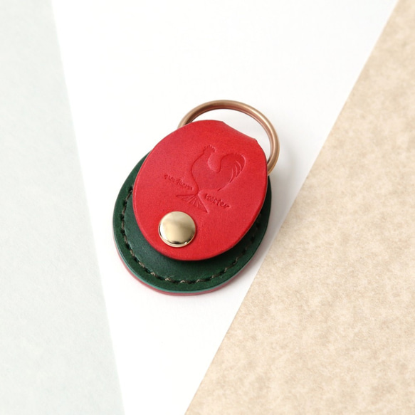 レザーキーホルダー『 yukitsubaki 』｜便利な500円玉が入るポケット付 2枚目の画像