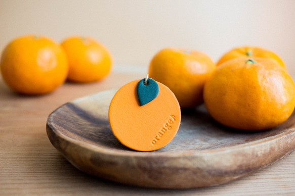 みかん_3点セット》名入れのできる本革キーホルダー 携帯ストラップ