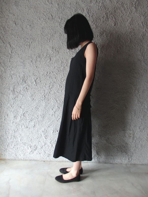 《再販》cotton dropped waist one-piece ブラック 3枚目の画像