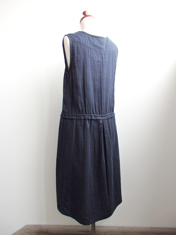 cotton waist ribbon one-piece ダークネイビー 2枚目の画像