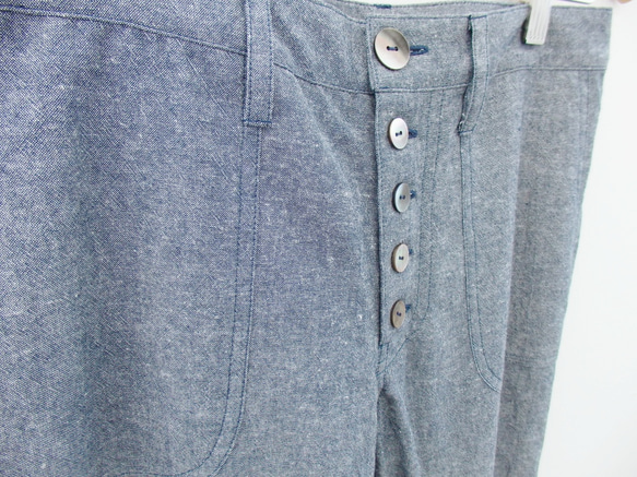 linen cotton straight pants ブルー 3枚目の画像