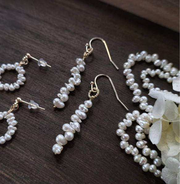 14kgf×あこやベビーパールのスティックピアス ピアス（フック  