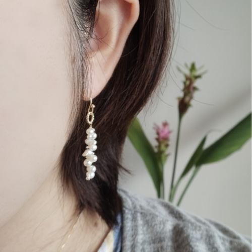 14kgf×あこやベビーパールのスティックピアス ピアス（フック  