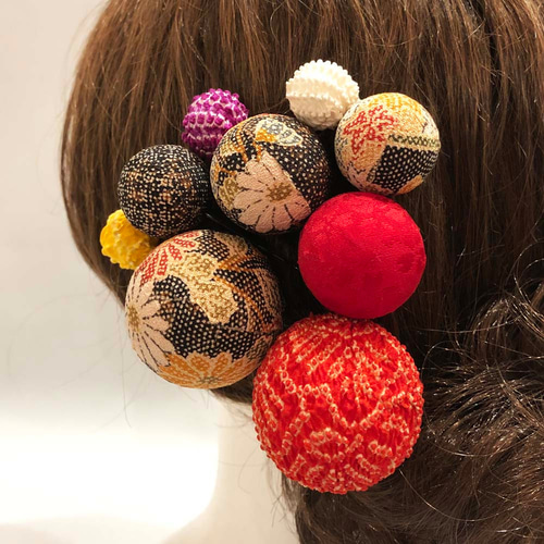 ♥ 和玉 髪飾り ♥ 大中小9本セット 03赤 黒 ♥七五三 成人式 前