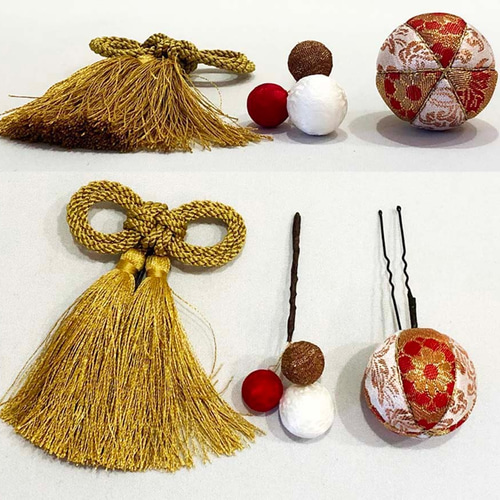 ❤和玉 髪飾り❤ 金襴木目込み鞠 和玉スティック タッセル