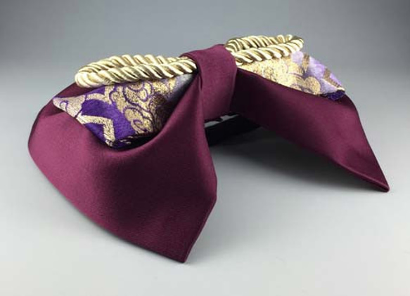 【送料無料】和風 髪飾り♪卒業式に付けたい上品な紫のりぼん（大）♪金襴紫 2枚目の画像