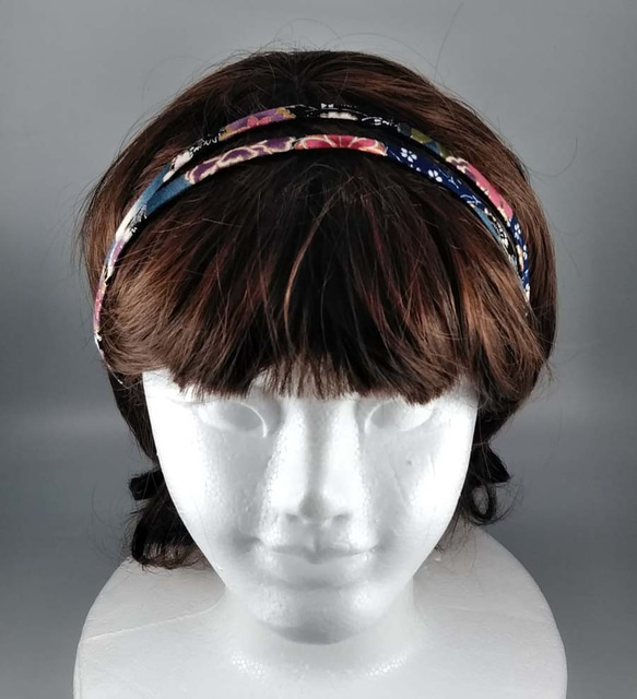 和　和柄　頭に優しい　極細 ヘアバンド 　ピンク　紺　締め付けないヘアバンド ストレスフリー 3枚目の画像