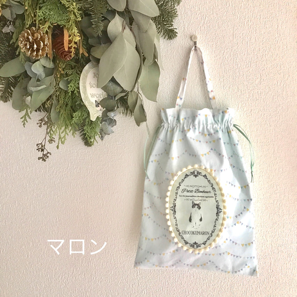 ⭐️受注生産⭐️猫柄巾着ミニBAG・フラッグ柄 3枚目の画像