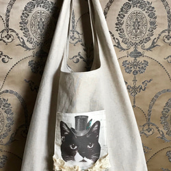 ⭐️受注生産⭐️綿麻ショッピングBAG/猫 4枚目の画像