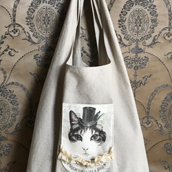 ⭐️受注生産⭐️綿麻ショッピングBAG/猫 5枚目の画像