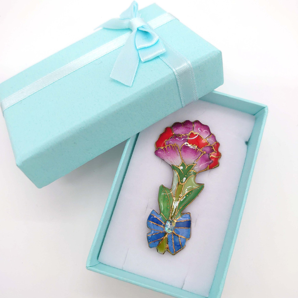 カーネーション[一輪]の七宝焼ブローチ【受注制作】