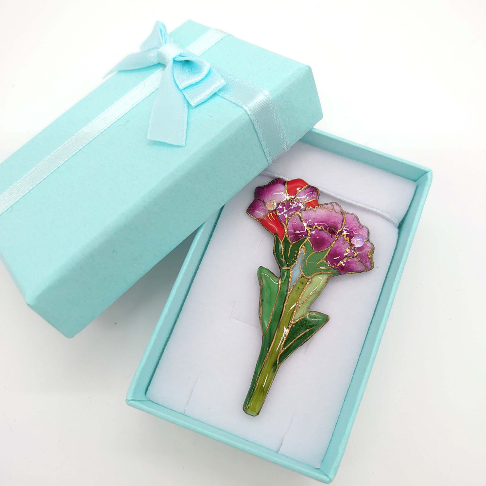 カーネーション[二輪]の七宝焼ブローチ【受注制作】