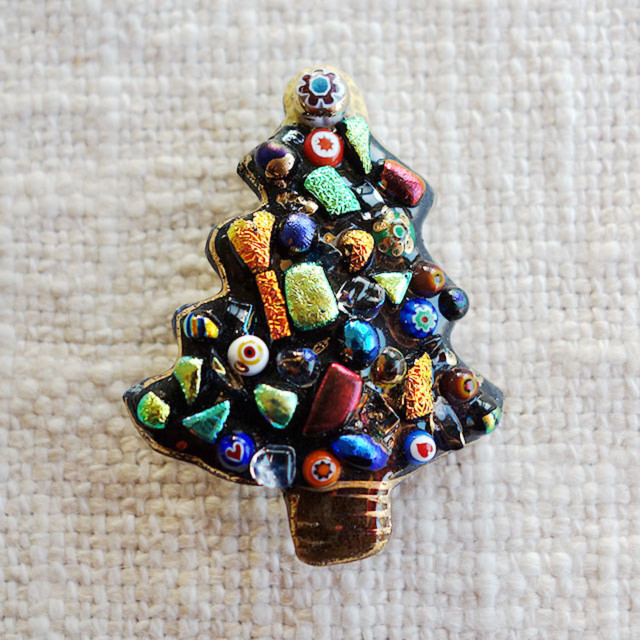 クリスマスツリー（2）の七宝焼ブローチ [受注制作]