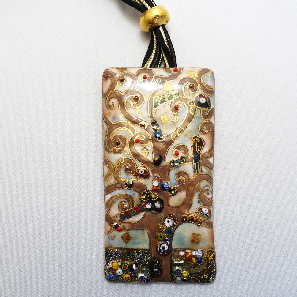 クリムト[生命の樹]の七宝焼ペンダント[大]【受注制作】