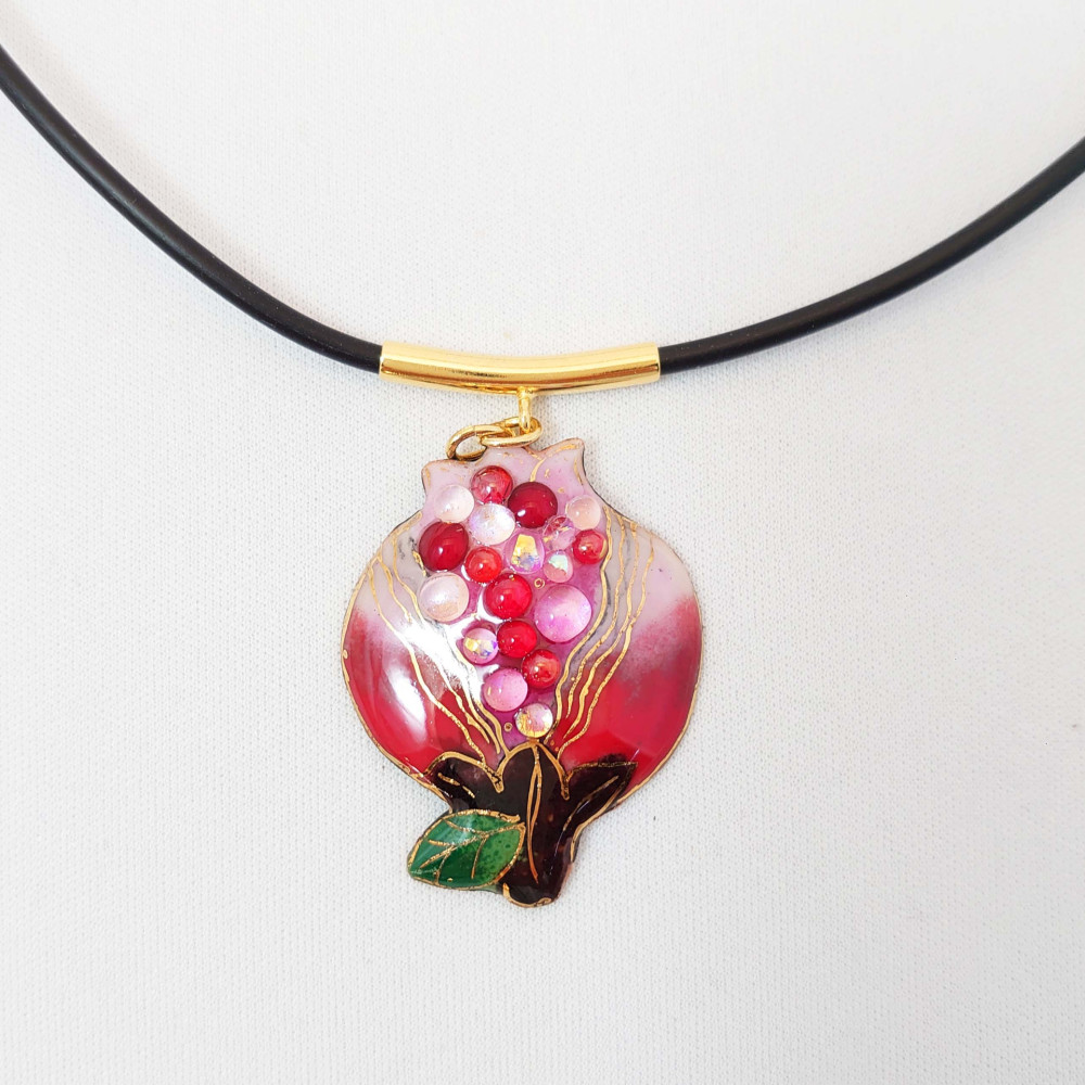ザクロの七宝焼ミニネックレス【受注制作】