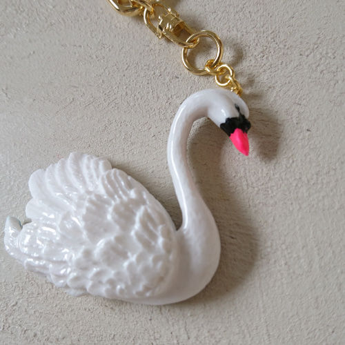 白鳥の湖 キーホルダー*white*① 鳥 スワン キーリング mi-shi