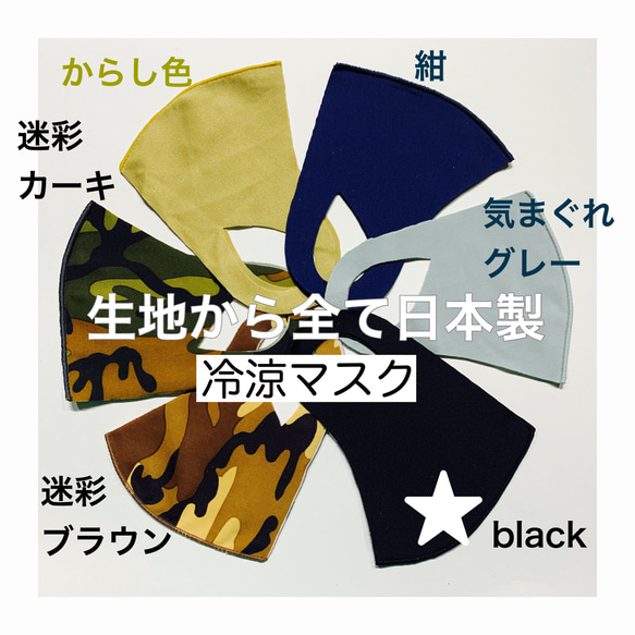 鉄黒　高UVカット【冷涼マスク】日本製 洗える立体マスク１枚　耳が痛くなりにくい　▶︎オプション マスクケース 1枚目の画像