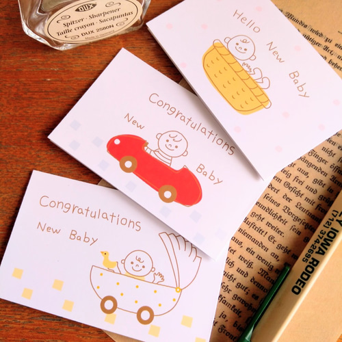出産祝いカード/カゴ＆クルマ＆ベビーカー＜ミニメッセージカード
