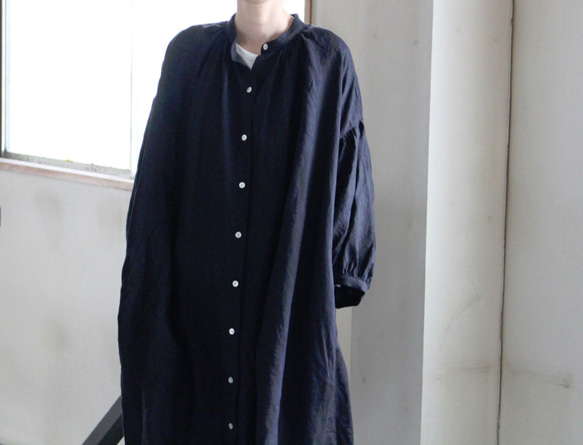 黒LINEN＊ドロップショルダー ロングシャツワンピース