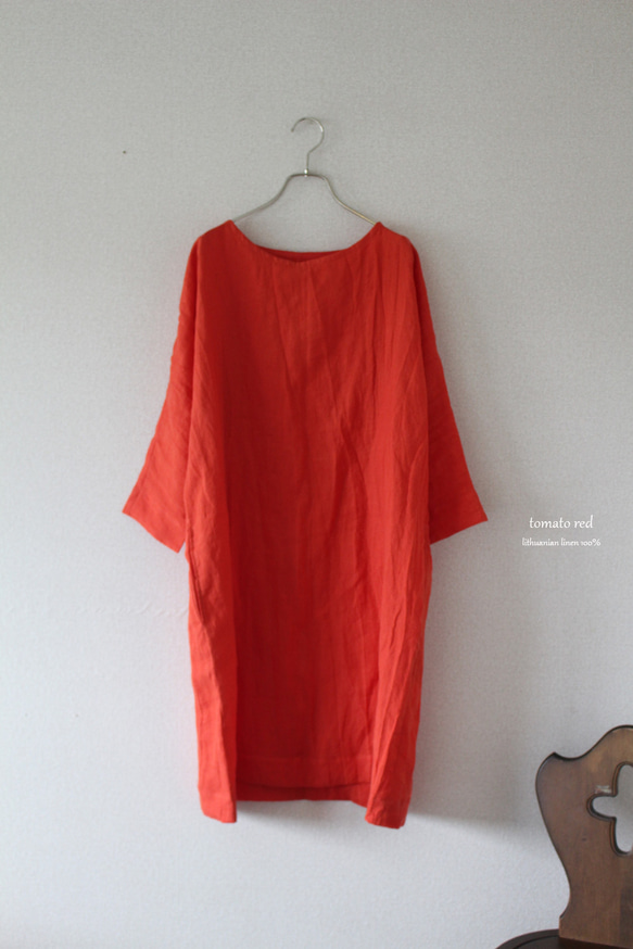 ドルマンスリーブワンピース＊lithuanian linen /tomato red　 1枚目の画像