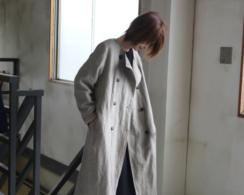 リベコ リネン100% ダブルブレストコート 23区 美品 麻 キモノ ダブルフェイス カシミヤ混 チェスターコート Merfirge] 大きめ ゆったり ジャケット・アウター