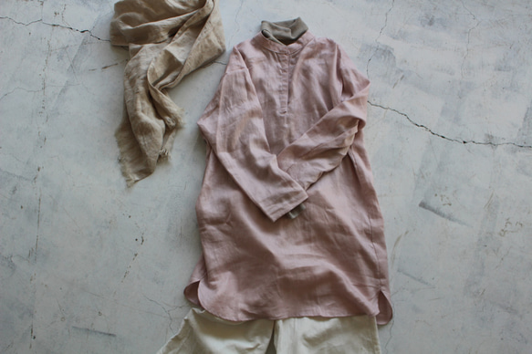 pullover long shirt/プルオーバーシャツ＊french linen100% 2枚目の画像