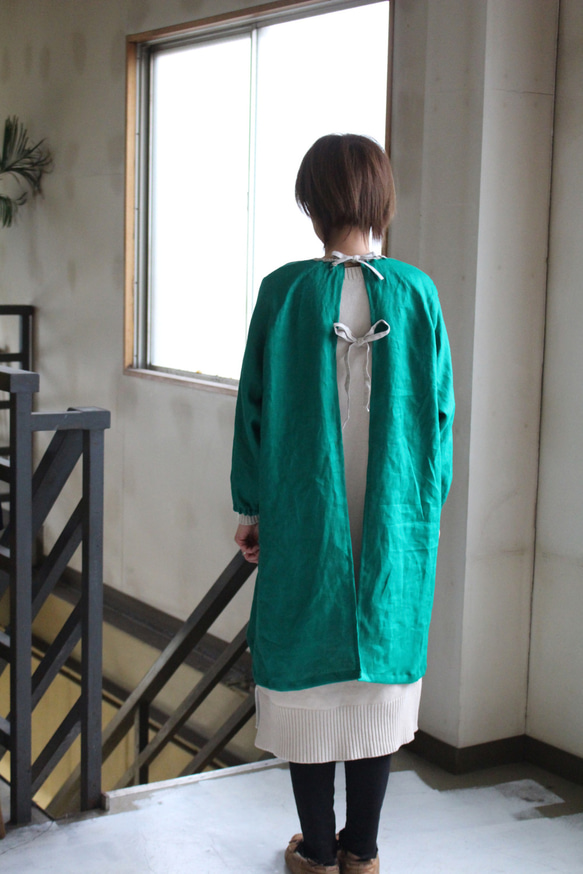 リネン割烹着　SMOCK APRON　french linen100% 3枚目の画像