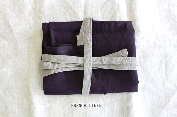 【冬SALE】FRENCH LINEN100％フルエプロン グレープ＋NA 1枚目の画像