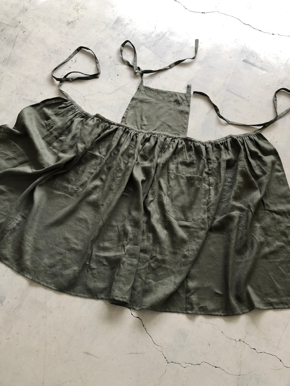 【お試しNEWカラー】フレンチリネン100％たっぷりギャザーエプロン 4枚目の画像