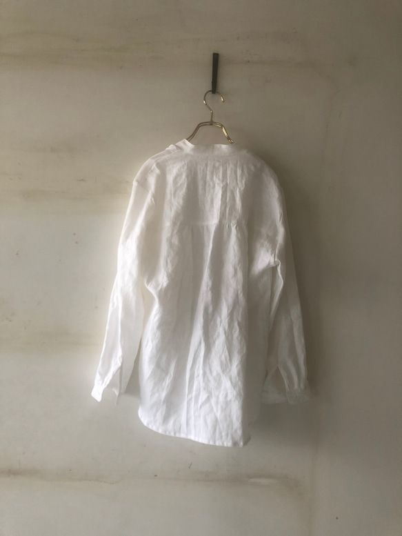 white linenスタンドカラーリネンシャツ＊lithuanian linen100% 5枚目の画像