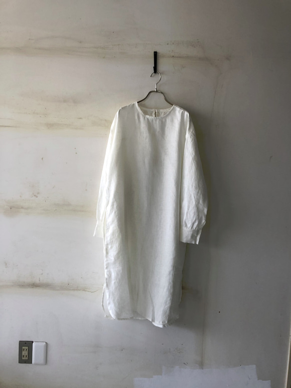 【SALE】pullover long shirt/丸襟プルシャツ＊french linen100%　 2枚目の画像