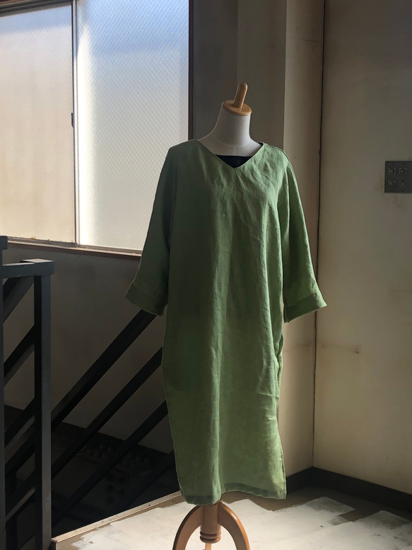 v neck dolman sleeve dressドルマンスリーブワンピース＊french linen 3枚目の画像