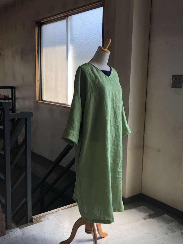 v neck dolman sleeve dressドルマンスリーブワンピース＊french linen 5枚目の画像