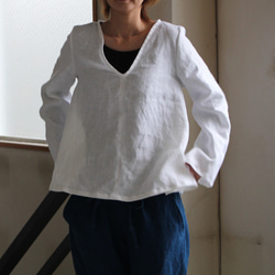 v neck ベルスリーブ ブラウス＊french linen 2枚目の画像