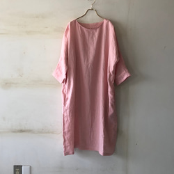 先染めlithuanian linen ドルマンスリーブワンピース /さくらピンク 2枚目の画像