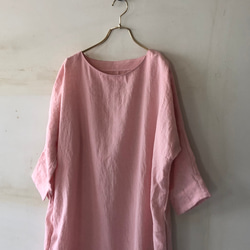 先染めlithuanian linen ドルマンスリーブワンピース /さくらピンク 3枚目の画像