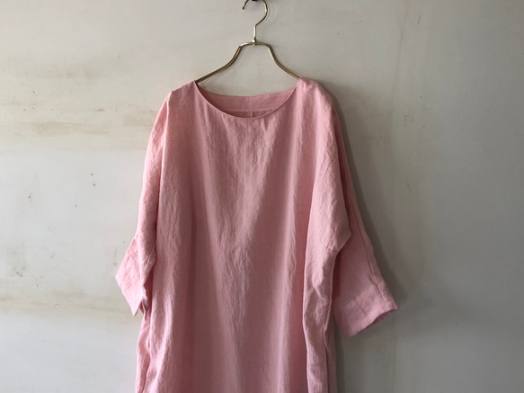 先染めlithuanian linen ドルマンスリーブワンピース /さくらピンク 3枚目の画像