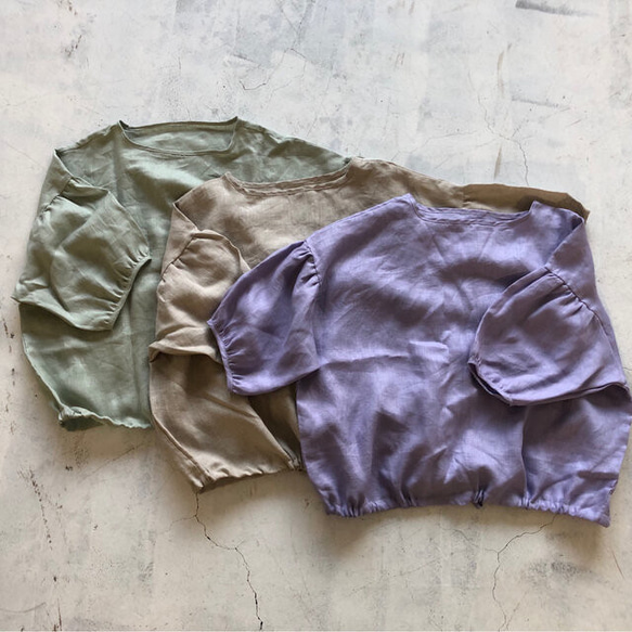 【秋SALE】ゆったり裾ギャザーブラウス＊french linen100% 1枚目の画像