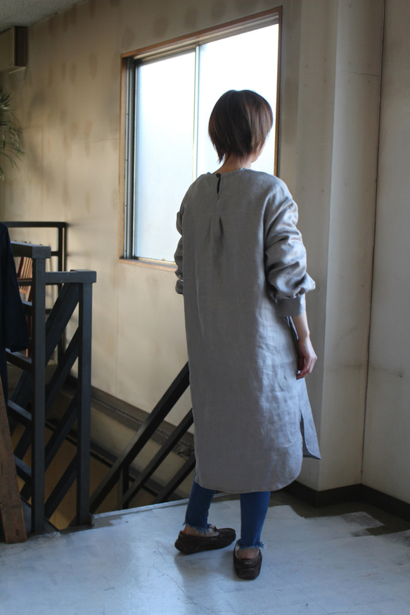 【秋支度SALE】pullover long shirt/丸襟プルオーバーシャツ＊french linen100%　 5枚目の画像