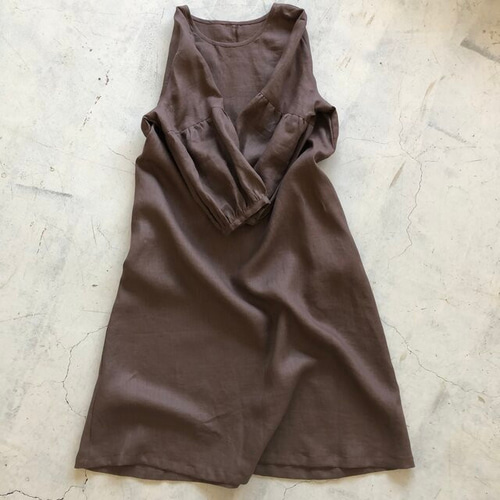 ふんわりギャザー袖ワンピースFRENCHLINEN100% ワンピース inago