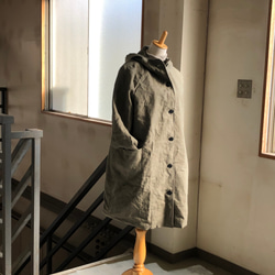 ベルギーリネン　フーテッドコート　カーキグリーン 2枚目の画像