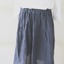 【色・サイズオーダー可】ギャザースカート＊ウォッシュ加工のリトアニアリネン＊ダークブルー 3枚目の画像