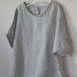 夏のブラウスlithuanian linen　半袖/ブルーグレー　【受注生産品】 2枚目の画像