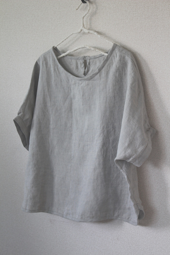 夏のブラウスlithuanian linen　半袖/ブルーグレー　【受注生産品】 2枚目の画像