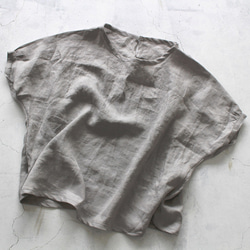 夏のブラウスlithuanian linen　半袖/ブルーグレー　【受注生産品】 1枚目の画像